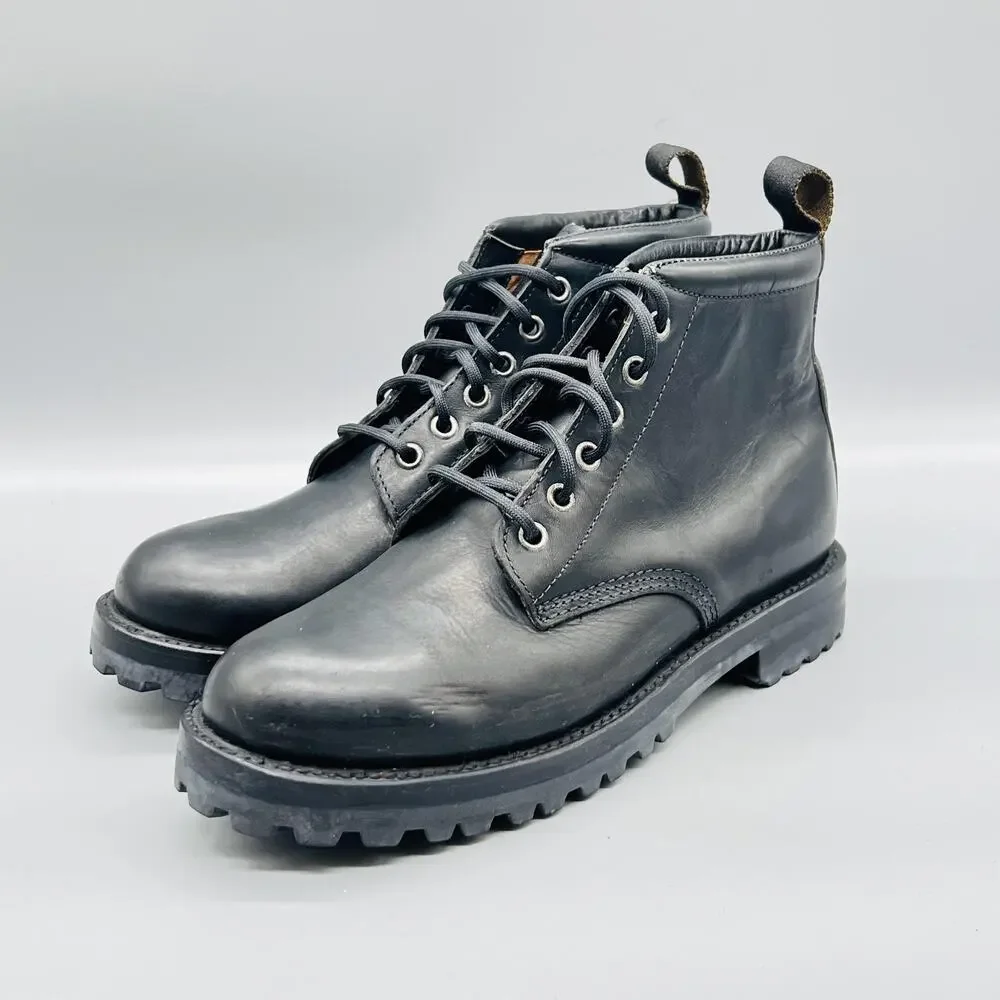 J Crew Boots Mens 9.5 Black Leather Ankle Combat Lace Up Lug Sole Shoes Comfort
